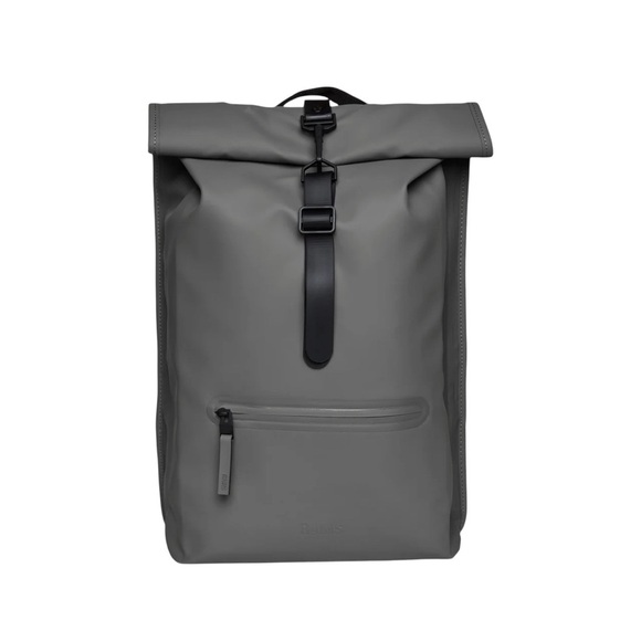 RAINS Rolltop Rucksack Metallic Gray Waterproof Backpack Unisex NWT - Picture 8 of 10